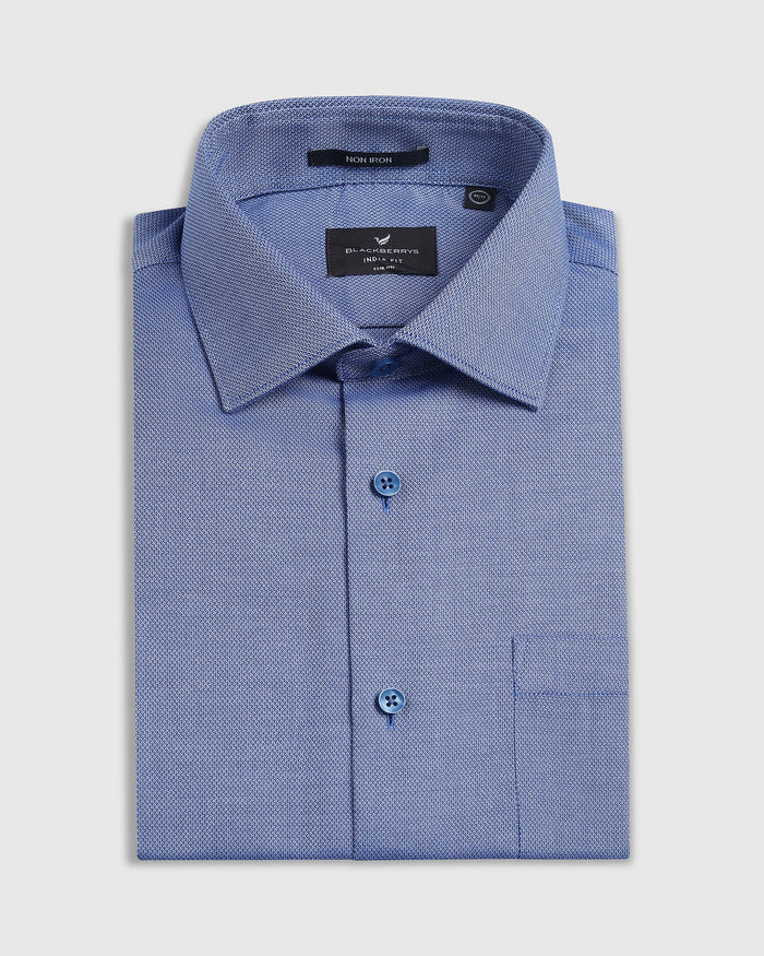 Blue Non Iron Textured Shirt - Ember