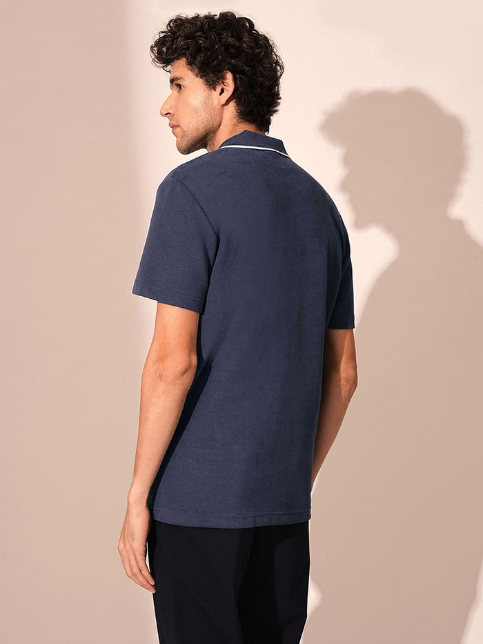 Blue Split Neck Organic Cotton Polo