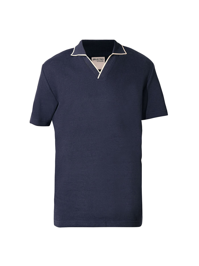 Blue Split Neck Organic Cotton Polo