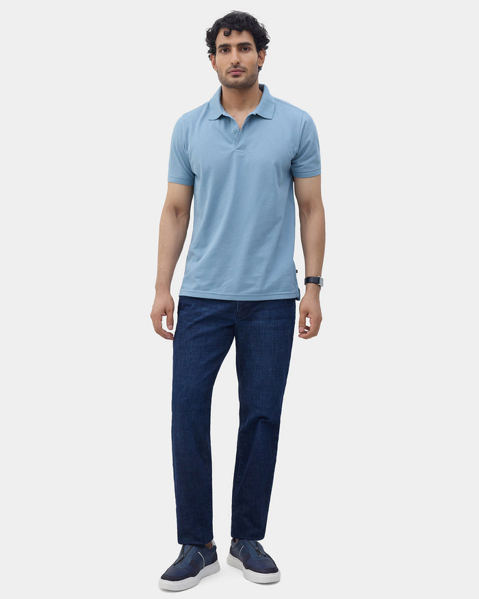 Blue Textured Polo - Lina