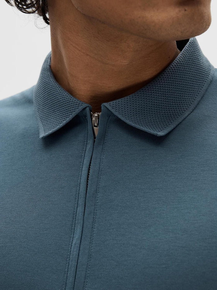 Blue Zip-Up Polo T-shirt