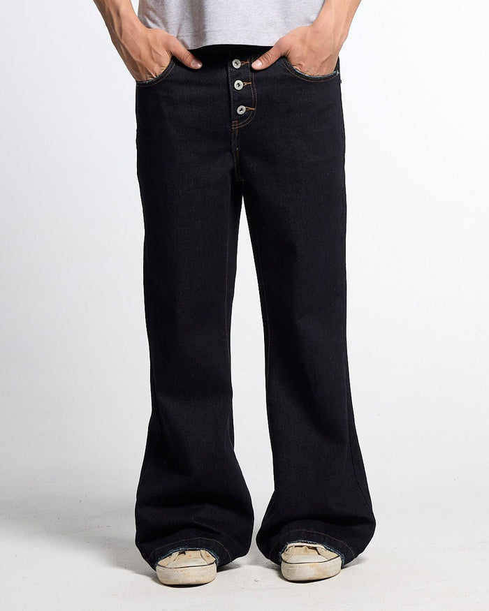 BLURRED V5 BOOTCUT PANTS RAW DENIM - raw denim bootcut pants, front view on male model - Cold Culture