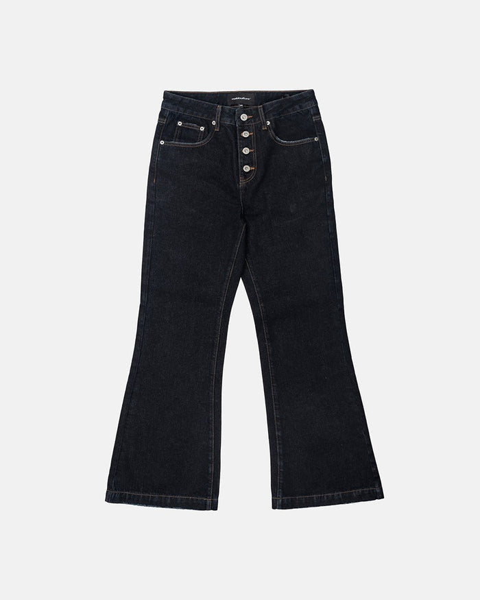 BLURRED V5 BOOTCUT PANTS RAW DENIM - raw denim bootcut pants, front view - Cold Culture