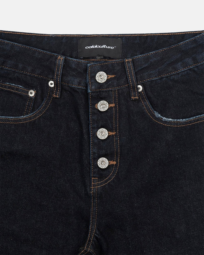 BLURRED V5 BOOTCUT PANTS RAW DENIM - raw denim bootcut pants, detail close-up - Cold Culture