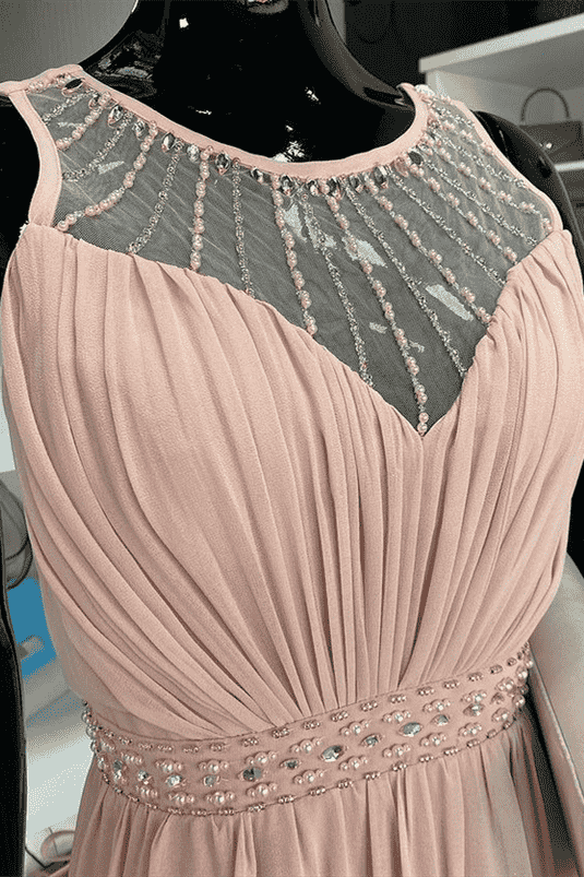 Blush Chiffon Beading Sleeveless Long Bridesmaid Dress