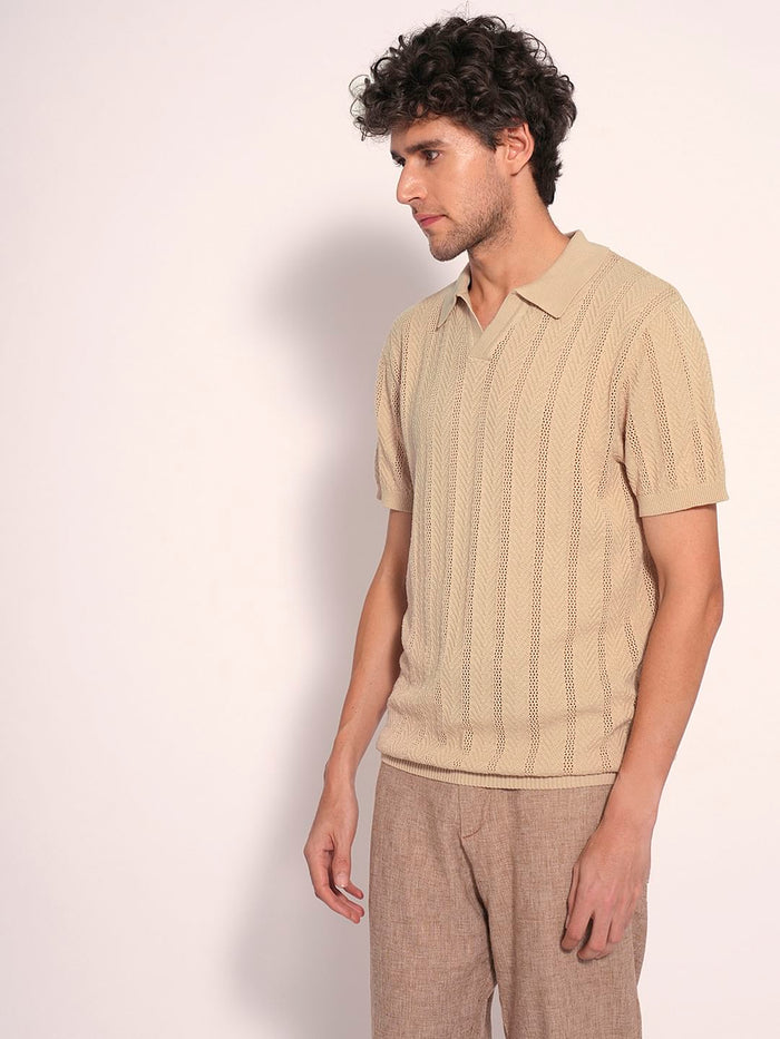 Brown Cotton Knit Polo