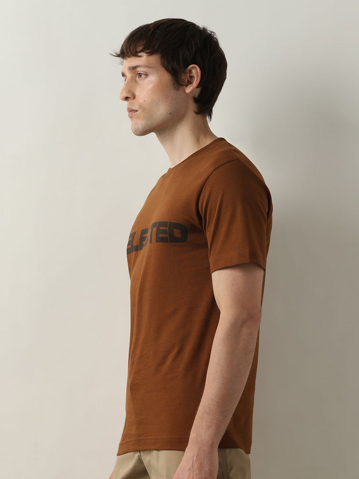 Brown Logo Print Crew Neck T-shirt