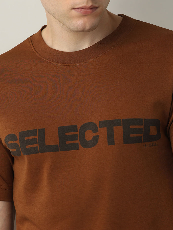 Brown Logo Print Crew Neck T-shirt