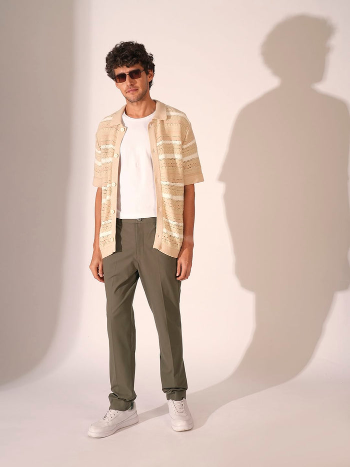 Brown Mid Rise Slim Fit Trousers