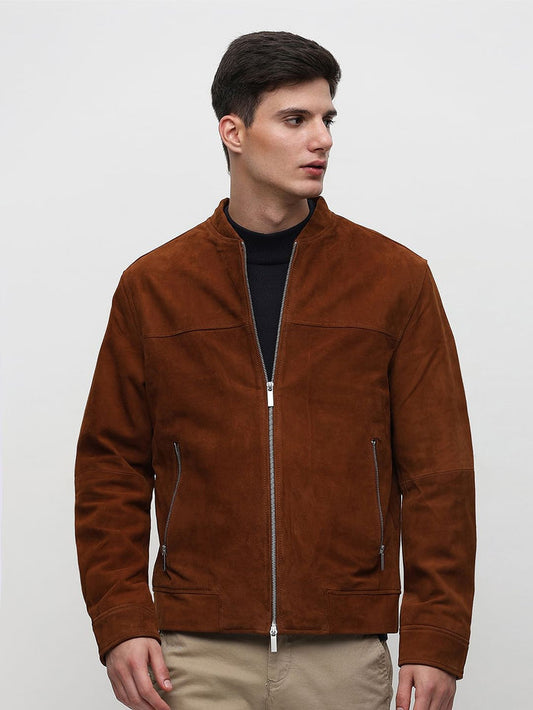 Brown Suede Bomber Jacket