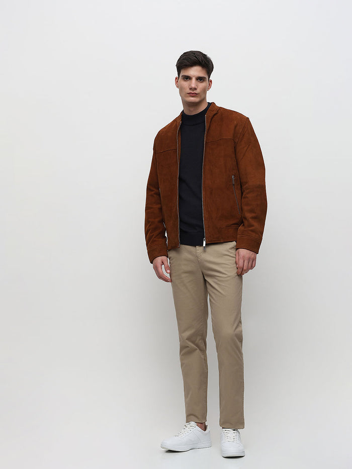 Brown Suede Bomber Jacket