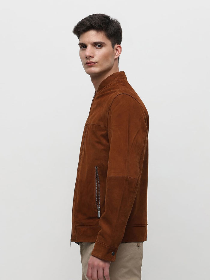 Brown Suede Bomber Jacket