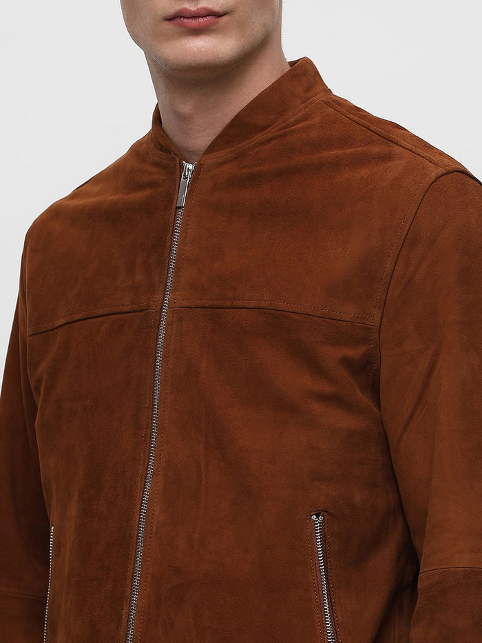 Brown Suede Bomber Jacket