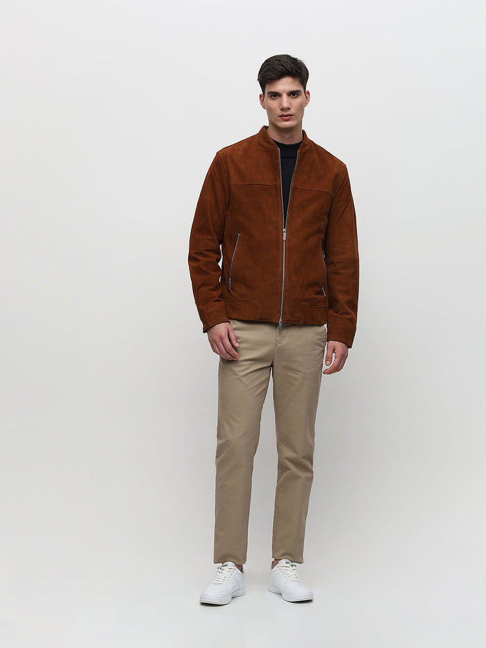 Brown Suede Bomber Jacket