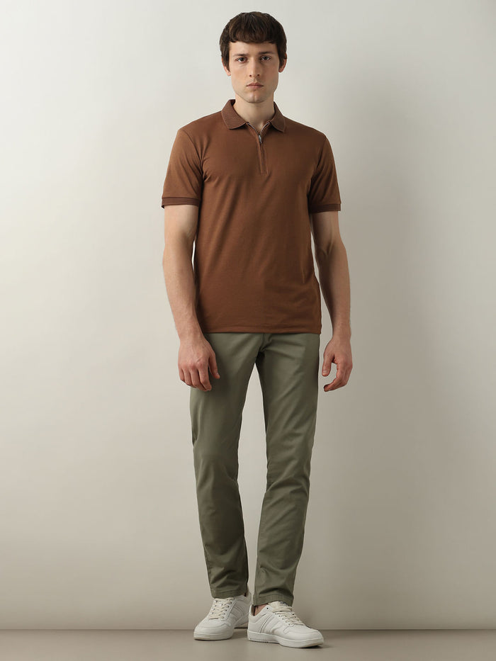 Brown Zip Detail Polo T-shirt
