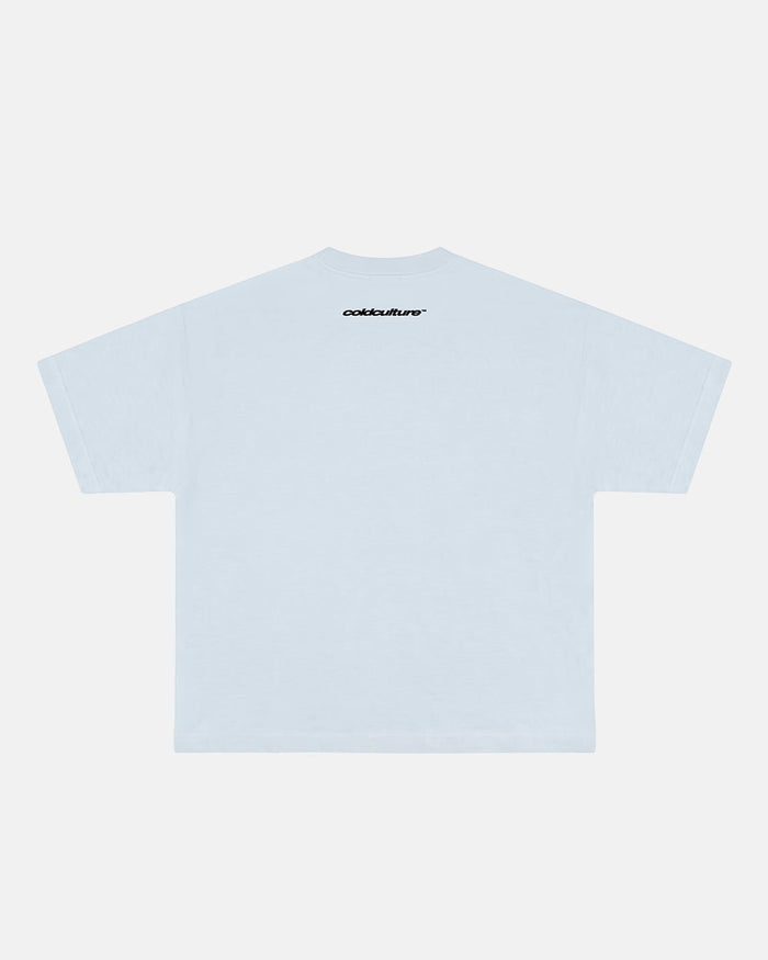 BULLDOG TEE LIGHT BLUE - light blue bulldog print tee, back view - Cold Culture