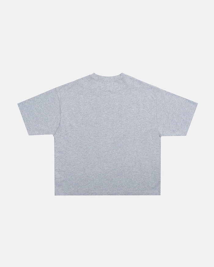 CAMPUS TEE HEATHER GREY - heather grey graphic print tee, back view - Cold Culture