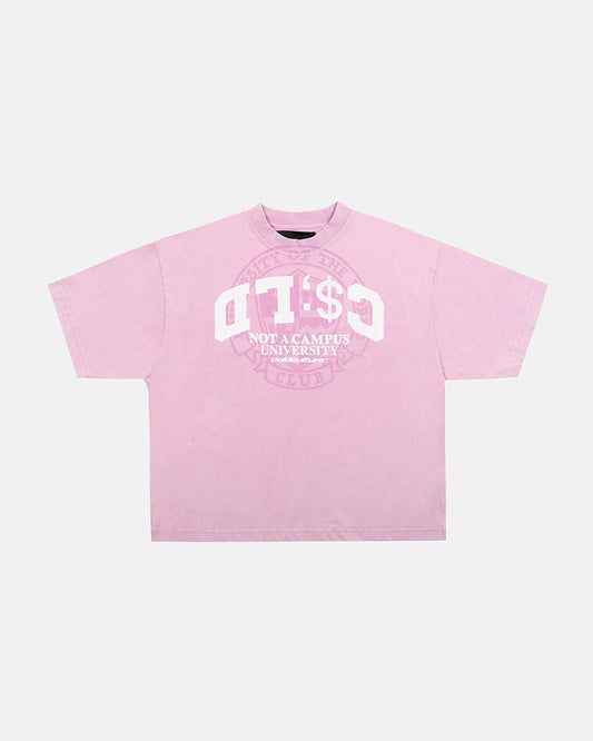 CAMPUS TEE PINK - pink graphic print tee, front view - Cold Culture