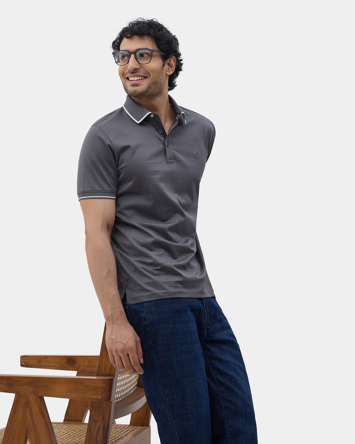 Charcoal Grey Solid Polo - Ae Ryun
