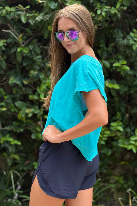 Coastal Breeze Open Back Tee in Turquoise