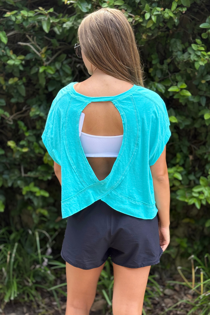 Coastal Breeze Open Back Tee in Turquoise