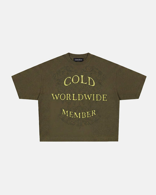 COLLECTIVE TEE GREEN - green graphic print tee, front view - Cold Culture