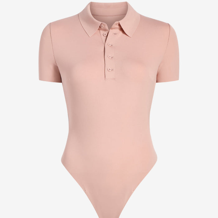 Pink bodysuit with a collar on a white background | Still | Exclude