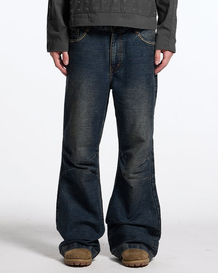 CONCRETE BOOTCUT JEANS BLUE - washed blue bootcut jeans, front view on male model - Cold Culture #man