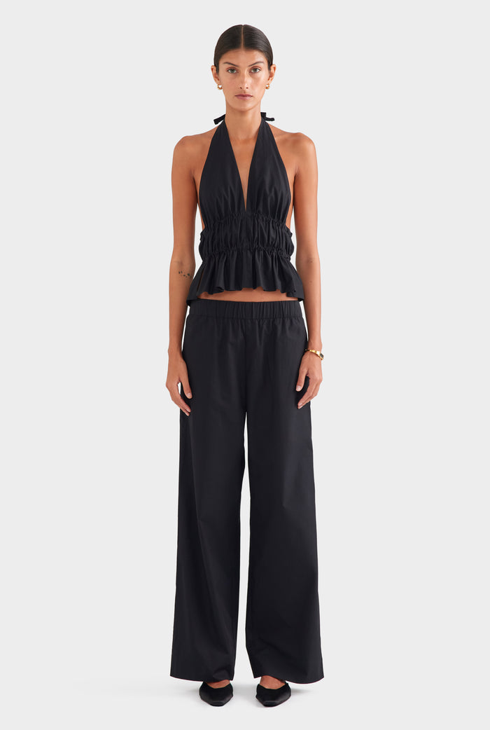 Cotton Poplin Halter Top - Black
