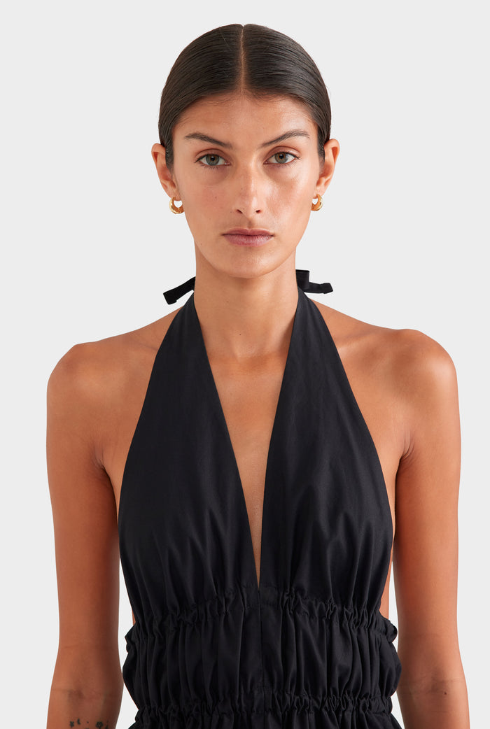 Cotton Poplin Halter Top - Black