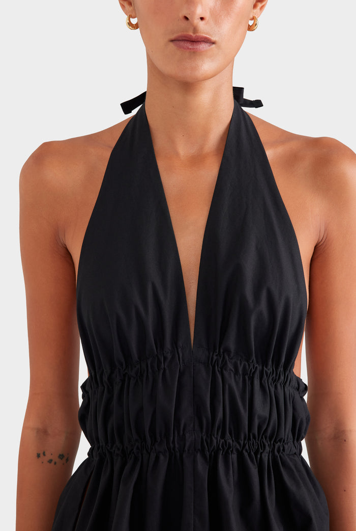 Cotton Poplin Halter Top - Black