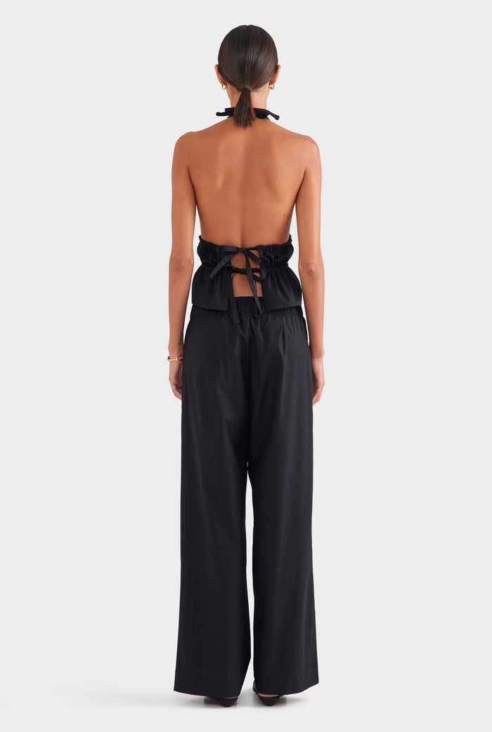 Cotton Poplin Halter Top - Black