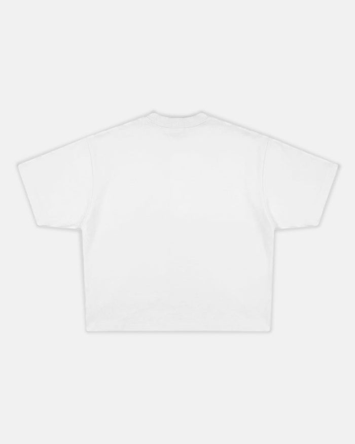 CROSSED SCRIPT TEE 2.0 WHITE - white script print tee, back view - Cold Culture
