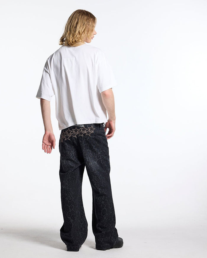 CROSSED SCRIPT TEE 2.0 WHITE - white script print tee, back view on male model - Cold Culture