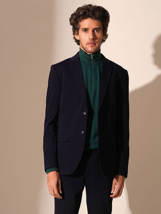 Dark Blue Jersey Slim Fit Blazer
