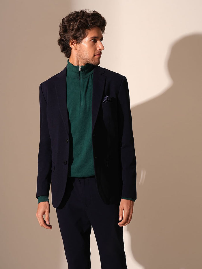 Dark Blue Jersey Slim Fit Blazer