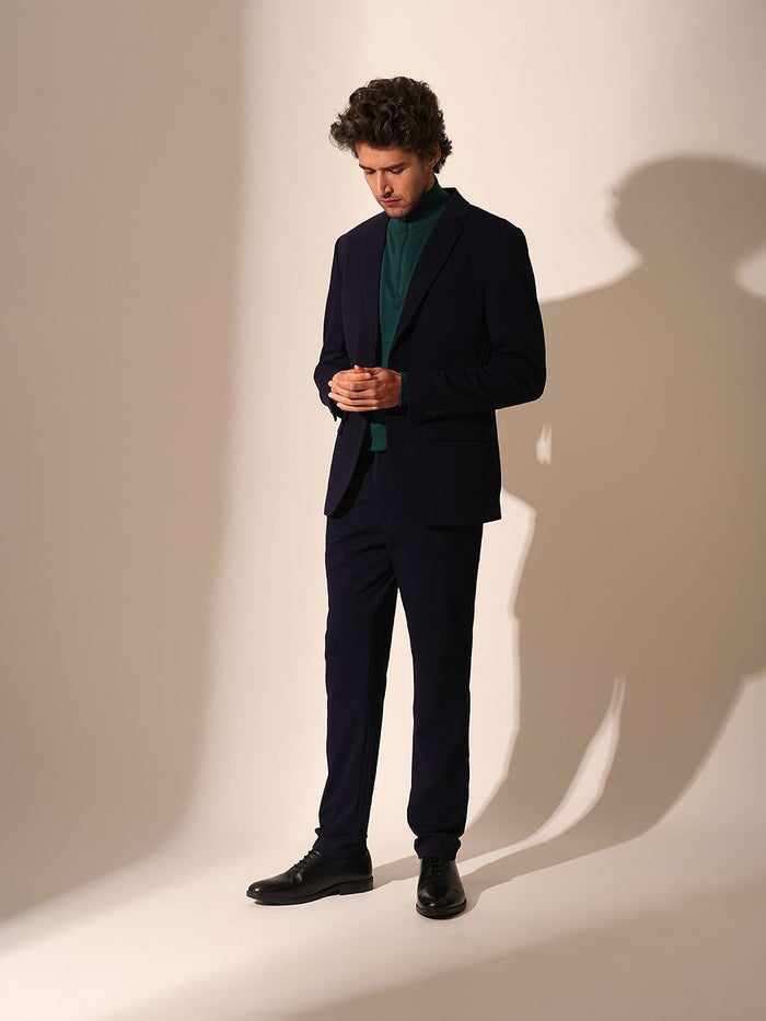 Dark Blue Jersey Slim Fit Blazer