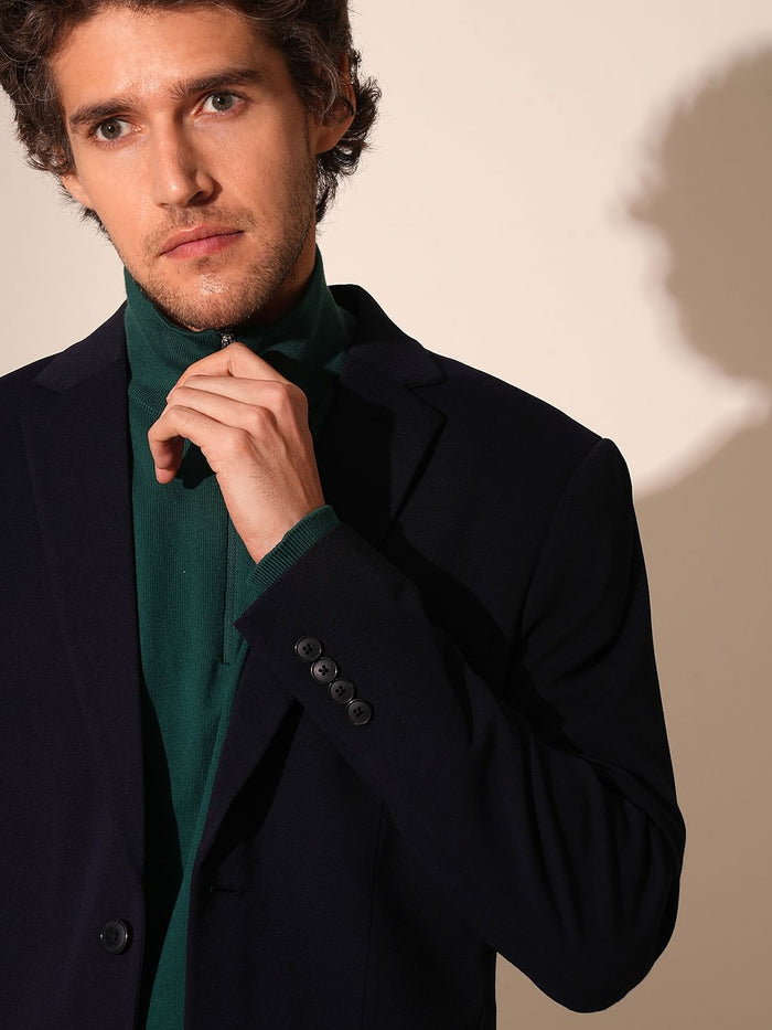 Dark Blue Jersey Slim Fit Blazer