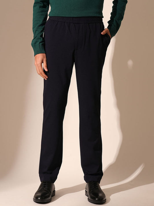 Dark Blue Jersey Slim Fit Trousers