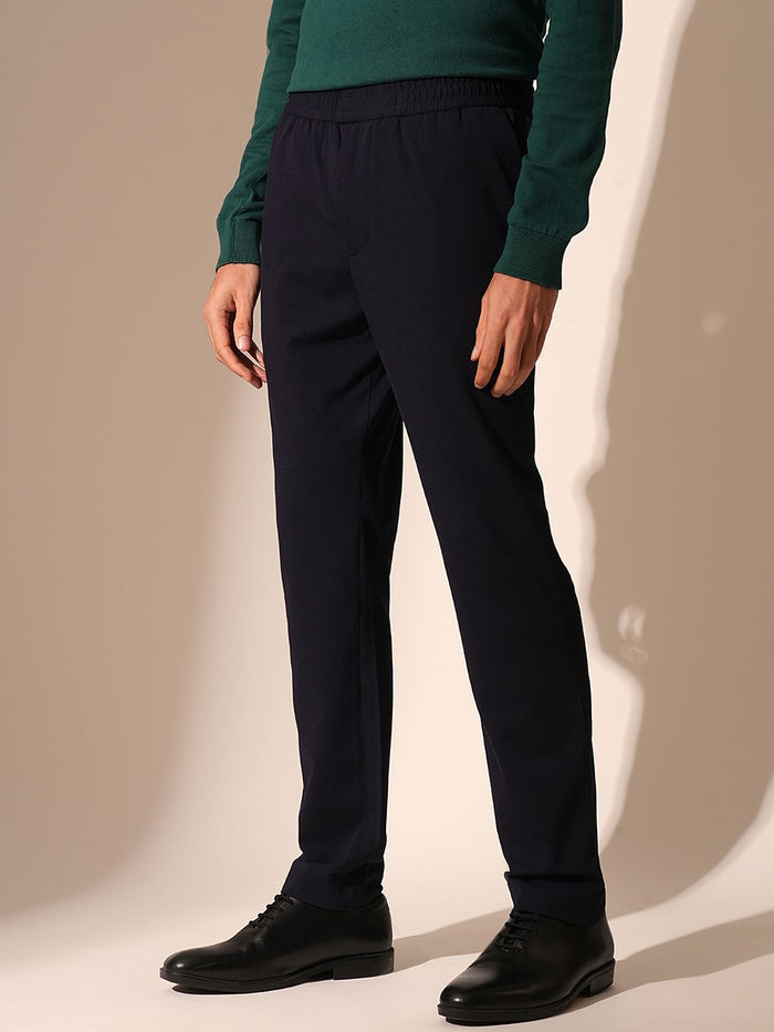 Dark Blue Jersey Slim Fit Trousers