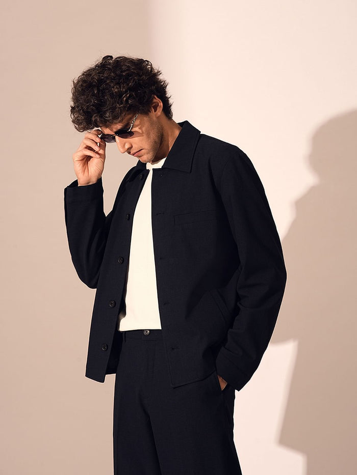 Dark Blue Regular Fit Hybrid Blazer