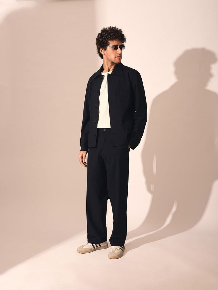 Dark Blue Relaxed Fit Tailored Trousers