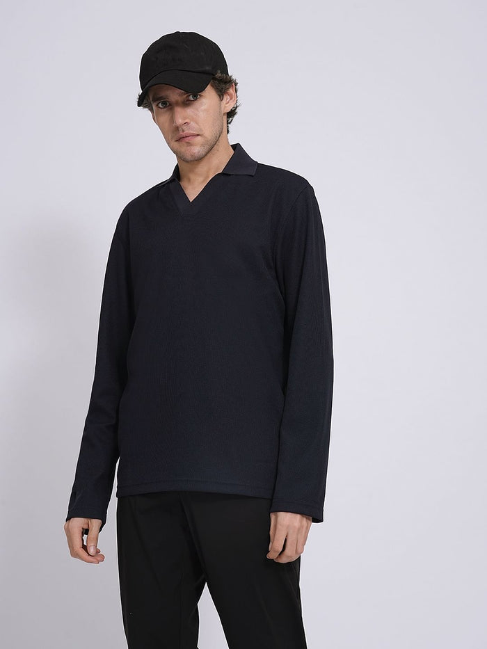 Dark Blue Split Neck Polo