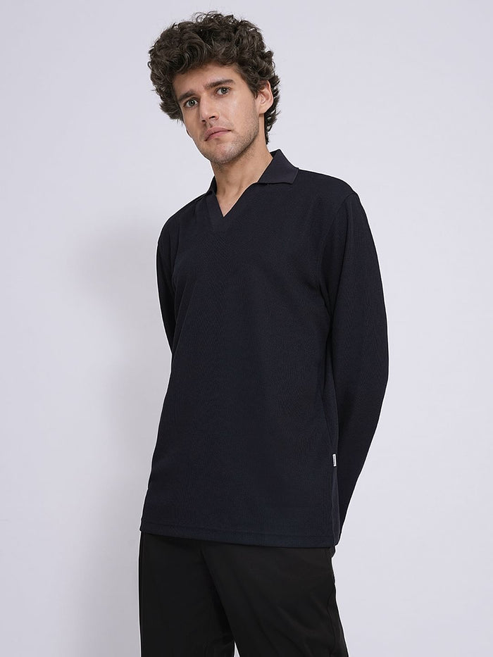 Dark Blue Split Neck Polo