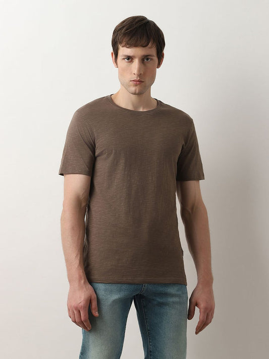 Dark Brown Organic Cotton Crew Neck T-shirt