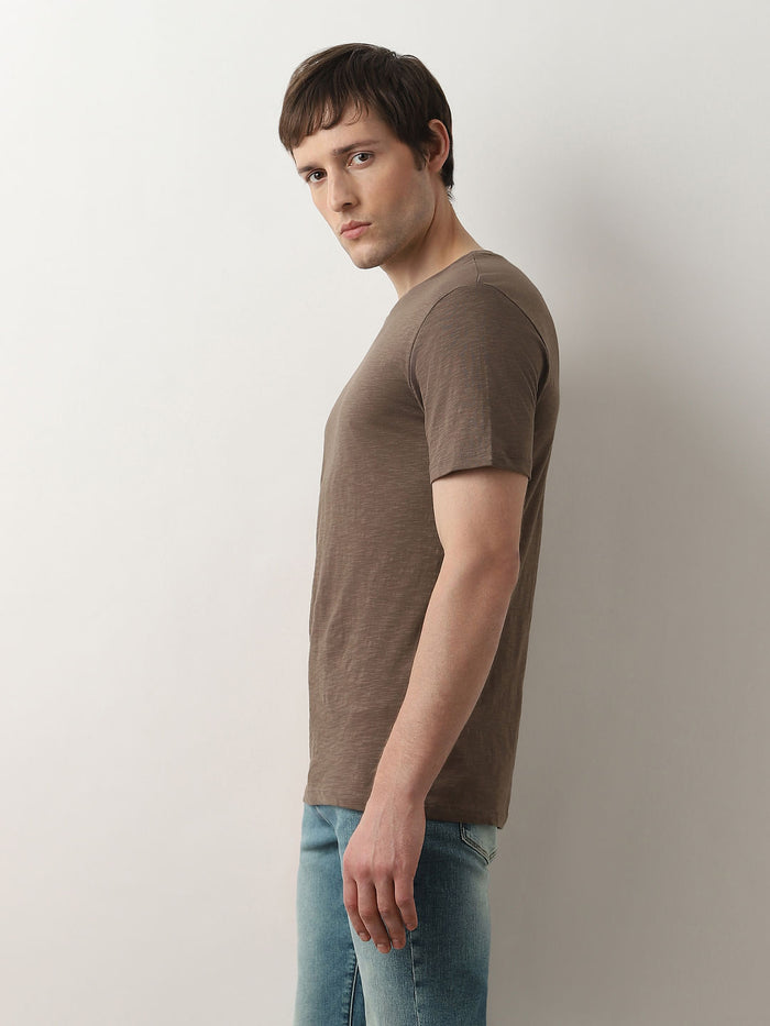 Dark Brown Organic Cotton Crew Neck T-shirt