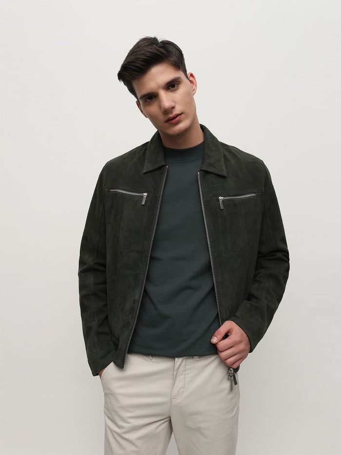 Dark Green Solid Crew Neck T-shirt