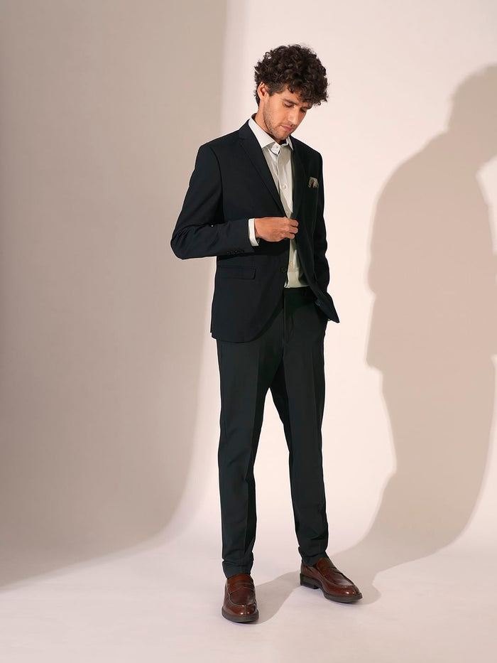 Dark Grey Mid Rise Slim Fit Trousers