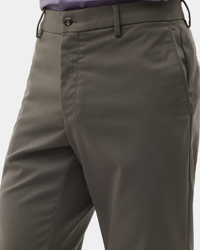Dark Olive Unwrinkle Solid Khakis - Elgon