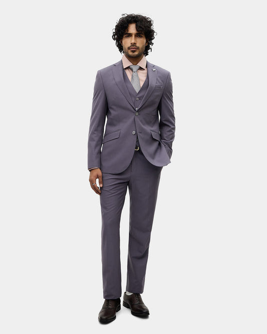 Dark Purple Three Piece Textured Suit - Fidela